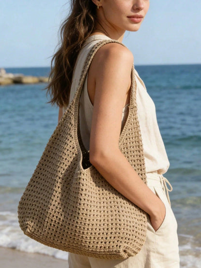 Women's Large Capacity Bohemian Style Knitted Shoulder Bag, Beach Vacation, Beach Bag, Casual Travel, Summer Travel, Shopping, Commuting, Daily Use