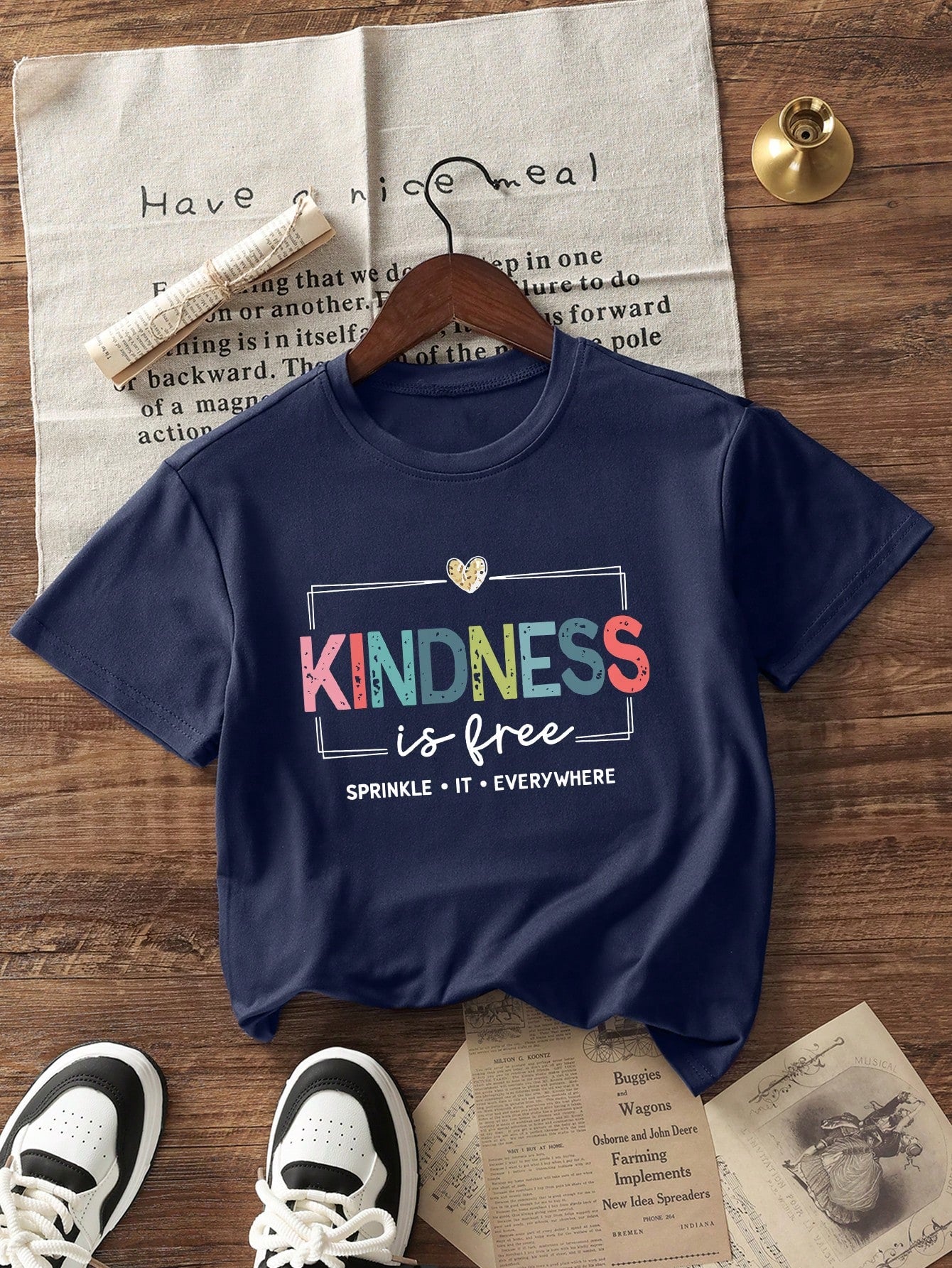 Women's Loose Casual Round Neck Inspirational Slogan Print T-Shirt, Daily Wear Summer, Plus Size Beach Clothes
