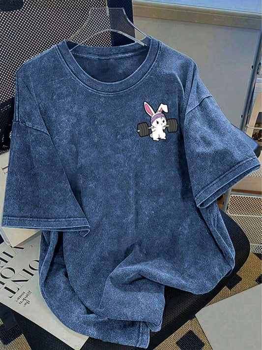 Women's Minimalist Printed Round Neck Short Sleeve Washed Cotton T-Shirt Cute T Shirt Washed T Shirt Anti-Wrinkle Cotton T-Shirt