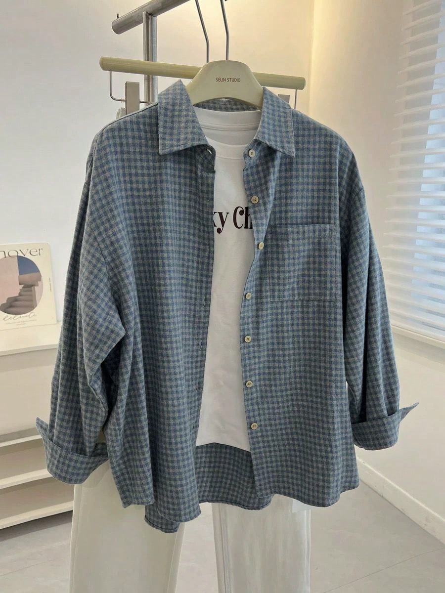 Women's Plaid Minimalist Casual Long Sleeve Brushed Shirt Spring