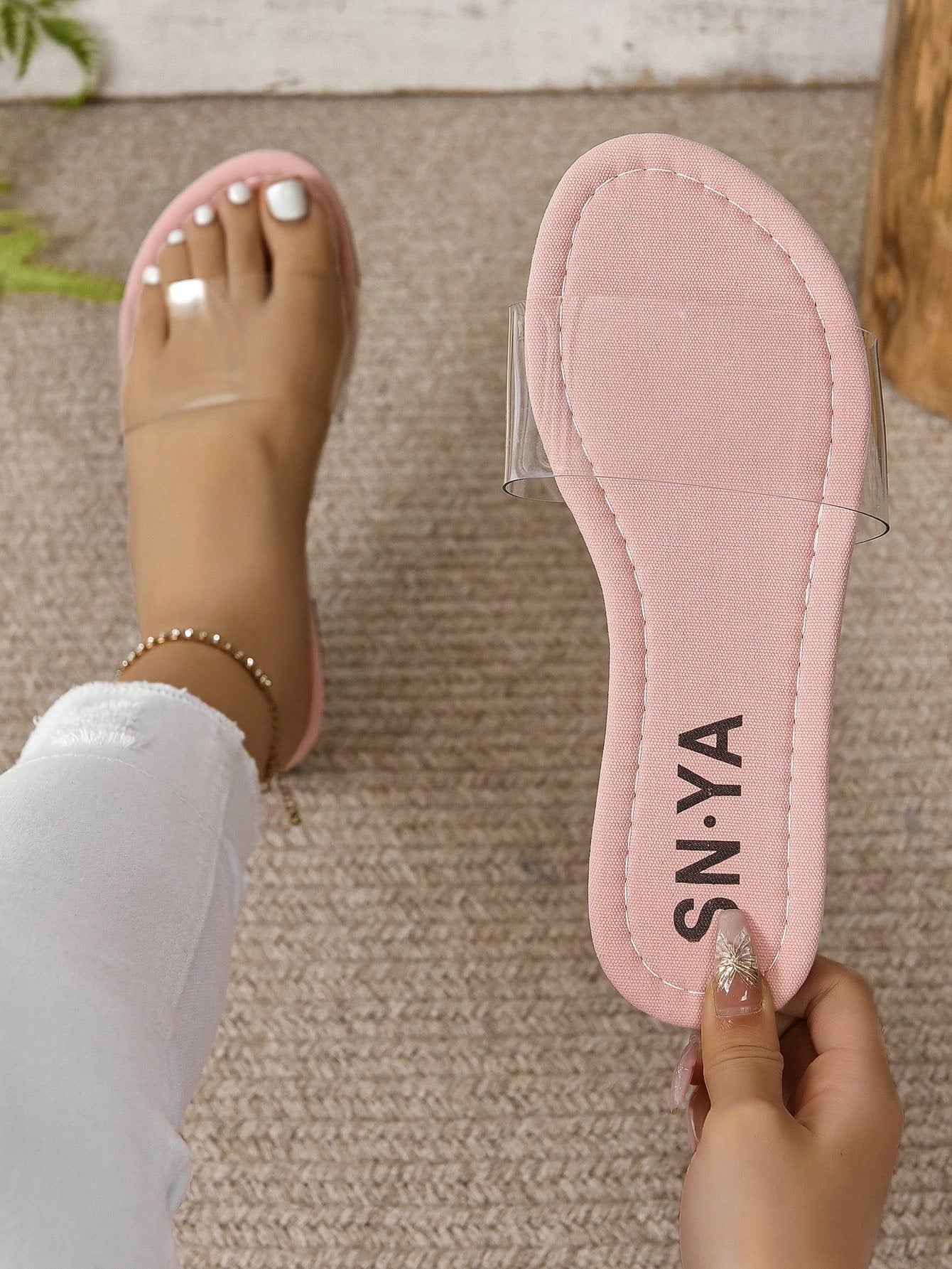 Women's Plus Size Summer Sandals, Fashion Beige See-Through Strap Flat Casual Minimalistic Beach Slides,Leopard Print