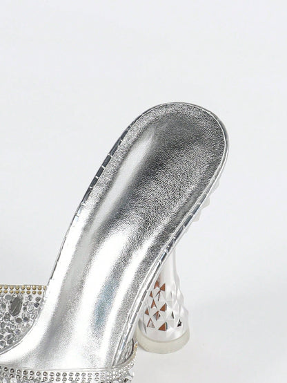 Women's Point Toe Metal Pineapple Electroplated Heels, Glamorous Fashion Comfortable Rhinestone Plus Size High Heel Sandals Suitable For Daily Wear, Shopping, Party, Worth Owning,Spring Summer Outfits