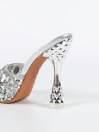 Women's Point Toe Metal Pineapple Electroplated Heels, Glamorous Fashion Comfortable Rhinestone Plus Size High Heel Sandals Suitable For Daily Wear, Shopping, Party, Worth Owning,Spring Summer Outfits