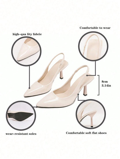 Women's Pointed Toe Narrow Heel Pumps, Elastic Backless Mule Sandals, Office Siren
