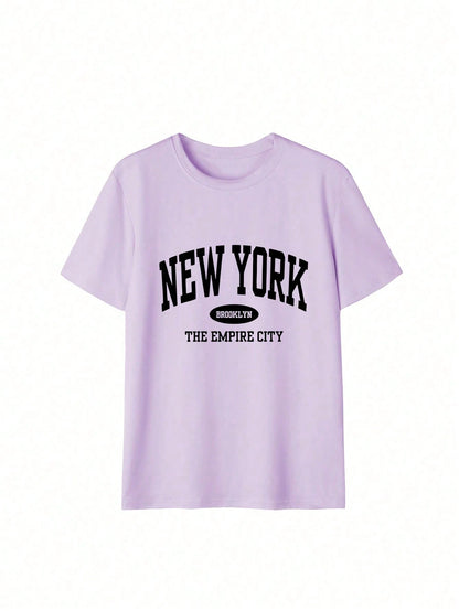 Women's Round Neck Short Sleeve T-Shirt, Summer New Letter Print, Casual Loose Versatile Top, Fashion Daily Wear