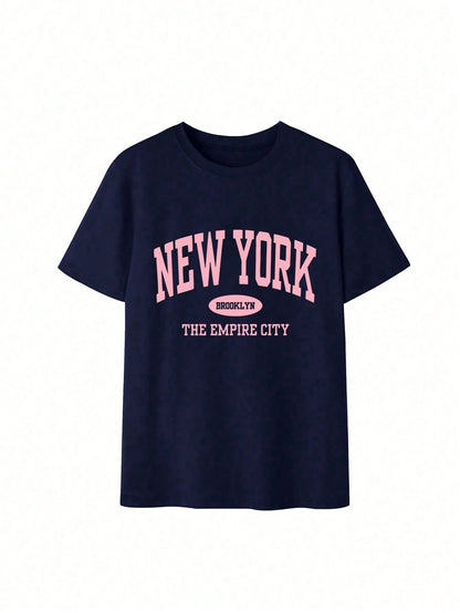 Women's Round Neck Short Sleeve T-Shirt, Summer New Letter Print, Casual Loose Versatile Top, Fashion Daily Wear