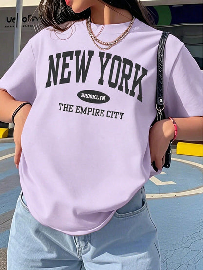 Women's Round Neck Short Sleeve T-Shirt, Summer New Letter Print, Casual Loose Versatile Top, Fashion Daily Wear