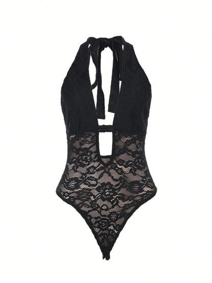 Women's Sexy Hollow Lace Halter Neck Jumpsuit, Music Festival, Summer, Black, Going Out, Party, Beach