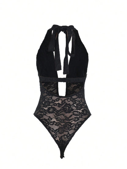 Women's Sexy Hollow Lace Halter Neck Jumpsuit, Music Festival, Summer, Black, Going Out, Party, Beach