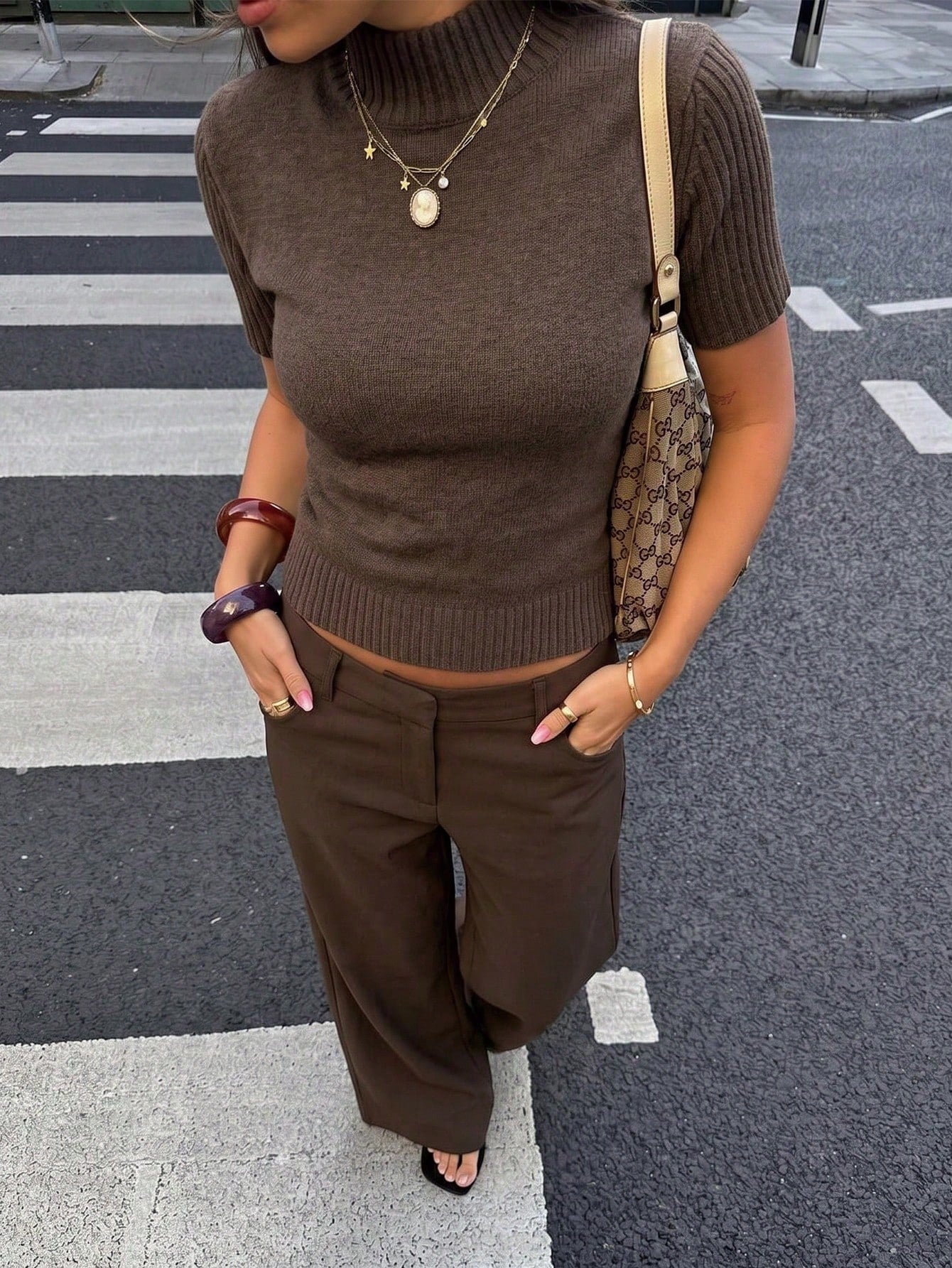 Women's Short Sleeve High Neck Sweater Autumn Regular Fit High Elasticity Top