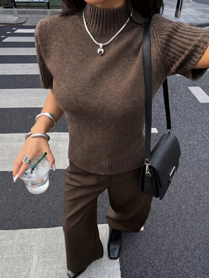 Women's Short Sleeve High Neck Sweater Autumn Regular Fit High Elasticity Top
