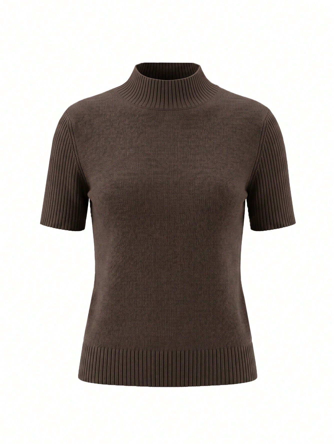 Women's Short Sleeve High Neck Sweater Autumn Regular Fit High Elasticity Top