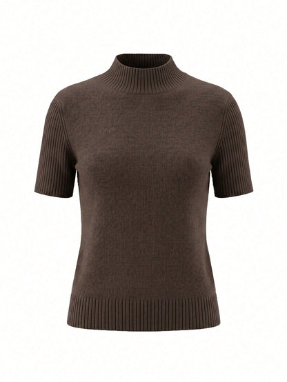 Women's Short Sleeve High Neck Sweater Autumn Regular Fit High Elasticity Top