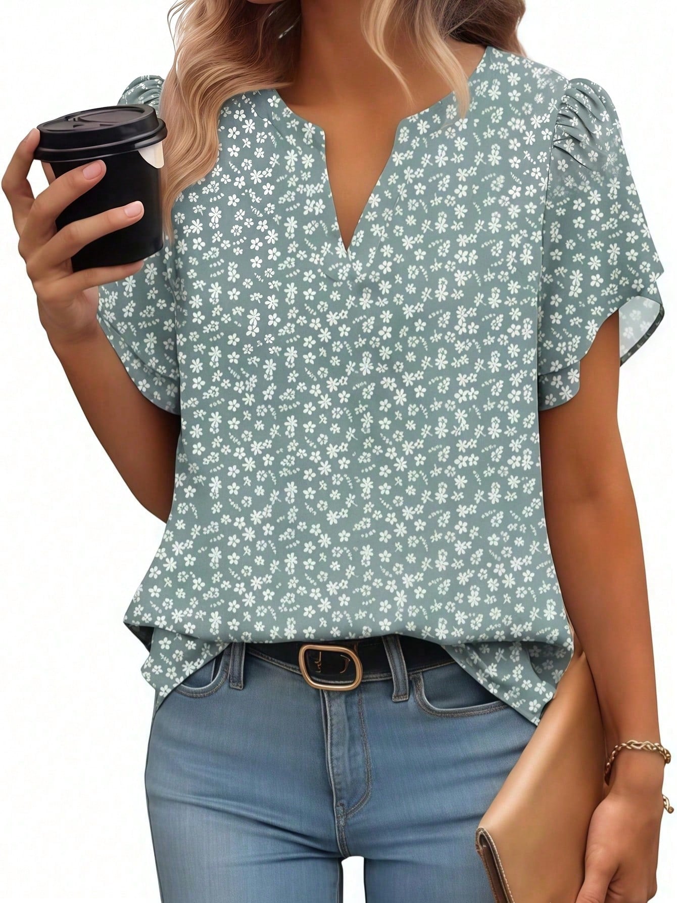 Women's Short Sleeve V-Neck Printed Chiffon Shirt – Lightweight Blouse For Work, Vacation, Home, Holiday, Comfortable Top For Spring Summer Fall