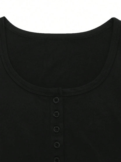 Women's Solid Color Button Half Placket Long Sleeve Casual T-Shirt, Spring/Summer