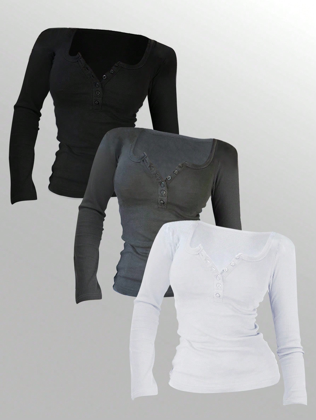 Women's Solid Color Button Half Placket Long Sleeve Casual T-Shirt, Spring/Summer