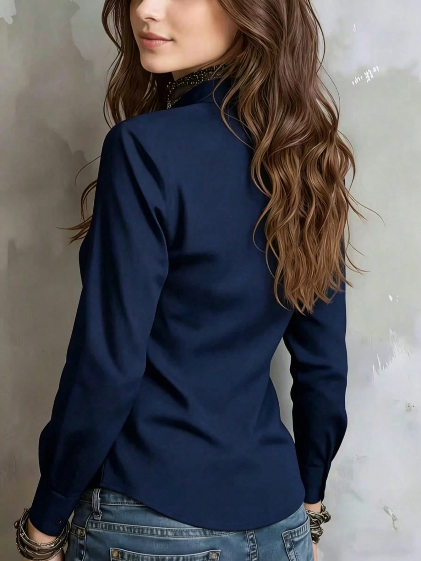 Women's Solid Color Long Sleeve Shirt, Featuring A Collared Design To Showcase A Professional And Capable Demeanor, Made Of Comfortable Fabric.