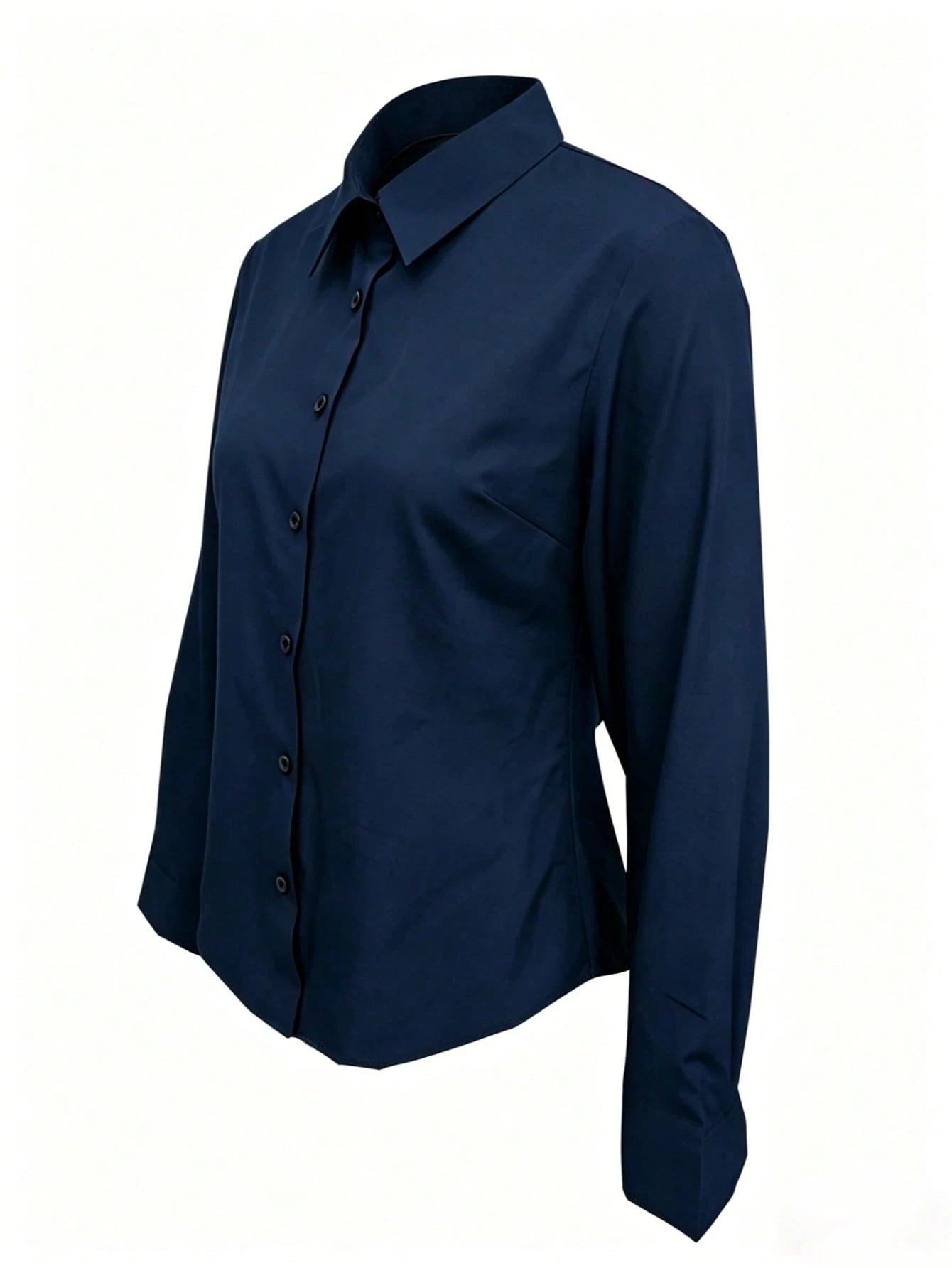Women's Solid Color Long Sleeve Shirt, Featuring A Collared Design To Showcase A Professional And Capable Demeanor, Made Of Comfortable Fabric.