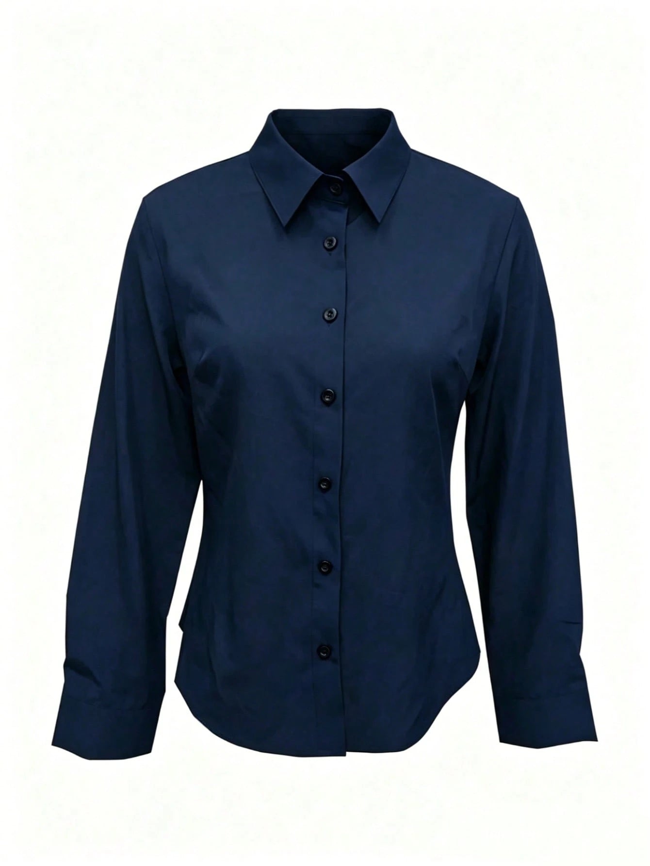 Women's Solid Color Long Sleeve Shirt, Featuring A Collared Design To Showcase A Professional And Capable Demeanor, Made Of Comfortable Fabric.