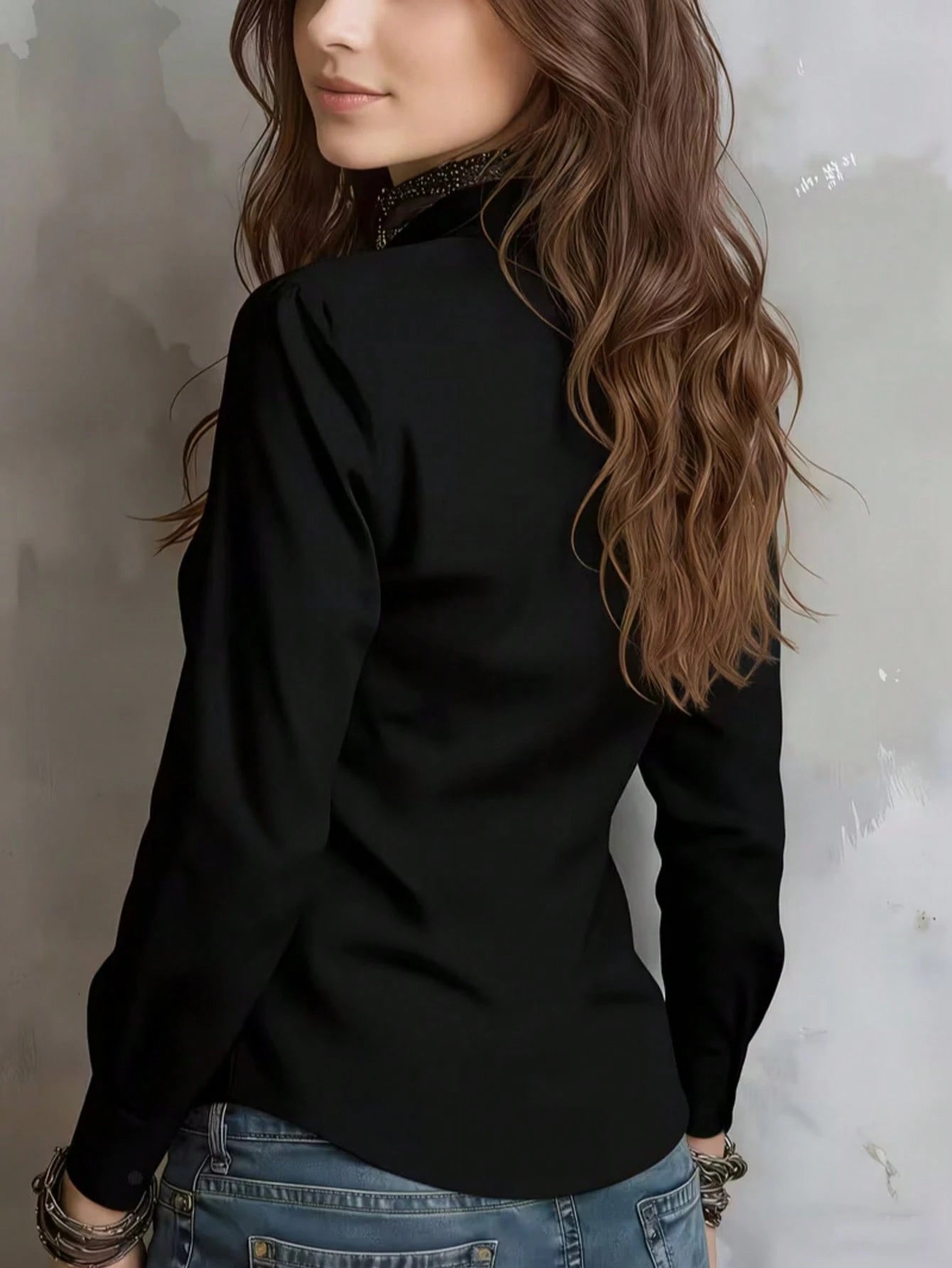 Women's Solid Color Long Sleeve Shirt, Featuring A Collared Design To Showcase A Professional And Capable Demeanor, Made Of Comfortable Fabric.