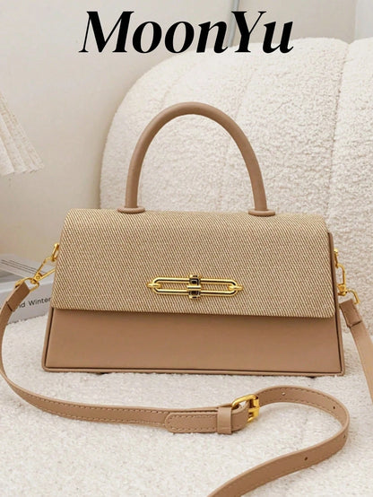 Women's Structured Box-Shaped Tote Bag, Fashionable & Elegant Lady Handbag, Crossbody Black Bag