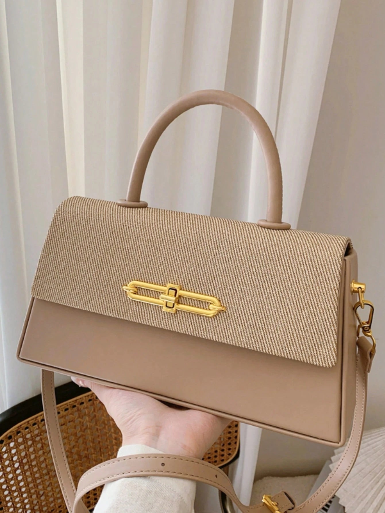 Women's Structured Box-Shaped Tote Bag, Fashionable & Elegant Lady Handbag, Crossbody Black Bag
