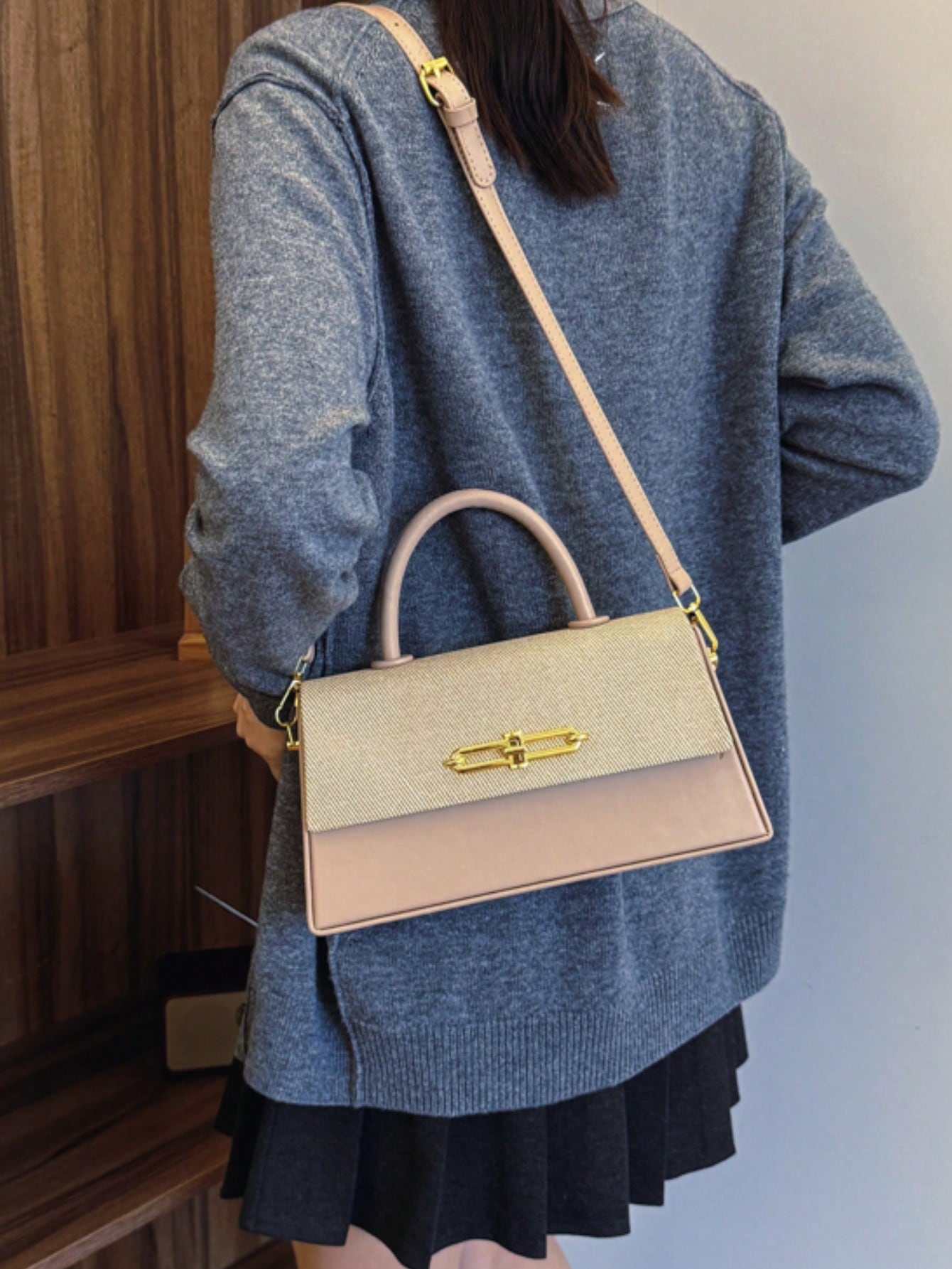 Women's Structured Box-Shaped Tote Bag, Fashionable & Elegant Lady Handbag, Crossbody Black Bag