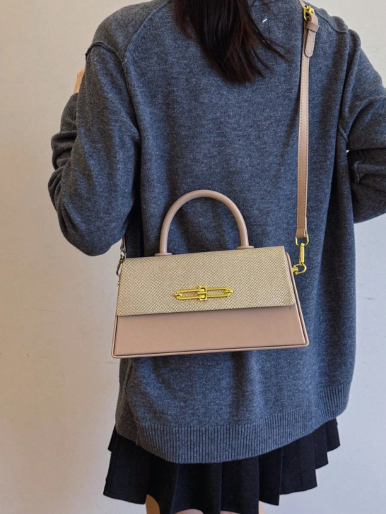 Women's Structured Box-Shaped Tote Bag, Fashionable & Elegant Lady Handbag, Crossbody Black Bag