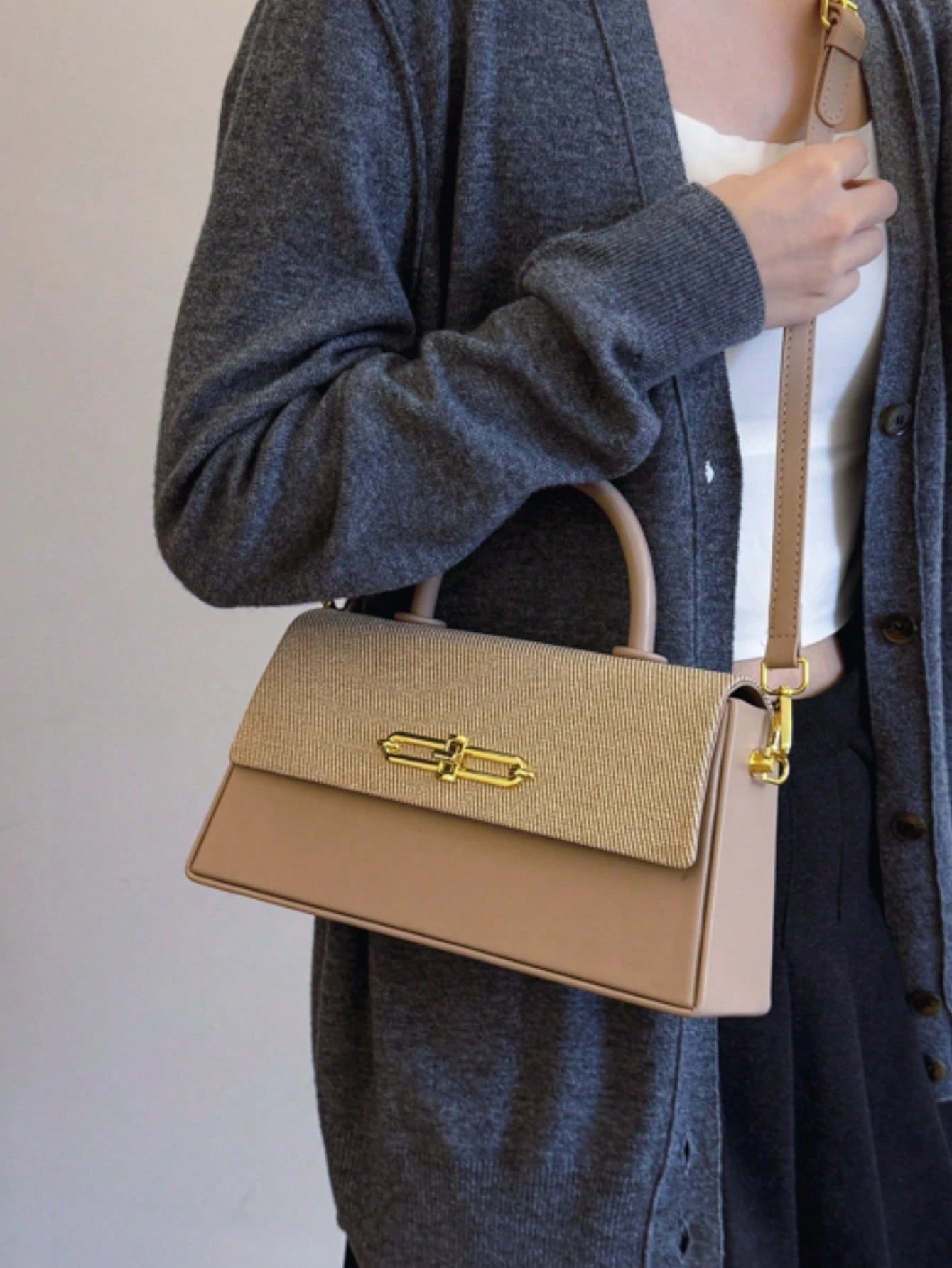 Women's Structured Box-Shaped Tote Bag, Fashionable & Elegant Lady Handbag, Crossbody Black Bag