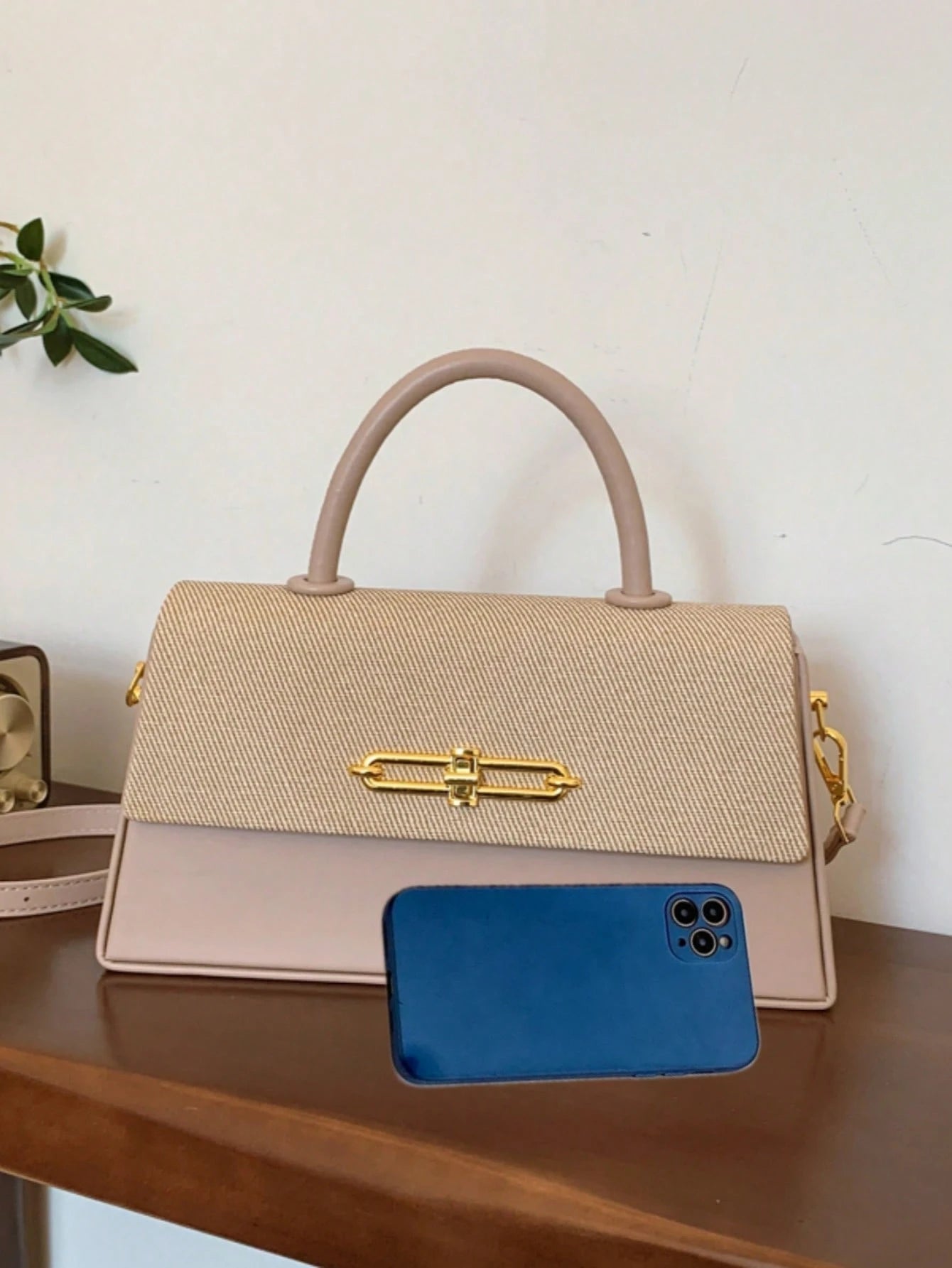Women's Structured Box-Shaped Tote Bag, Fashionable & Elegant Lady Handbag, Crossbody Black Bag