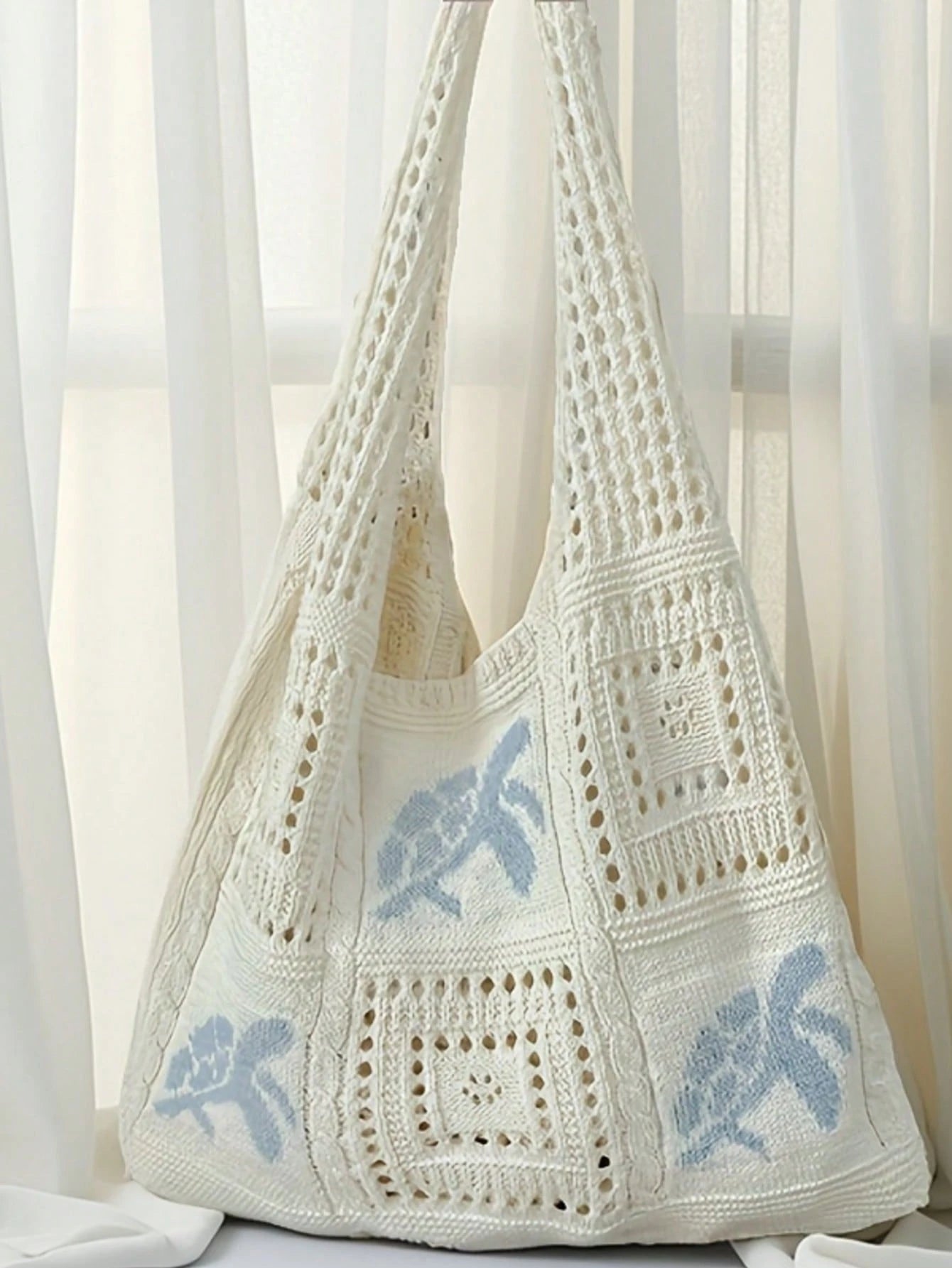 Women's Summer Beach Tote Bag, Crochet Design, Turtle Pattern, Large Capacity Open Handle, Suitable For Casual Outings And Beach Vacations