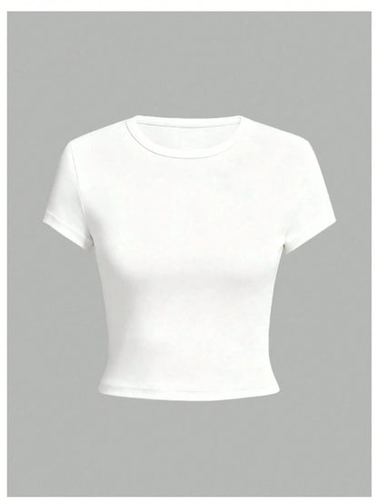 Women's Summer New Casual Slim Fit Round Neck Short Sleeve T-Shirt, Fashionable And Versatile, Comfortable For Daily Casual Wear. White