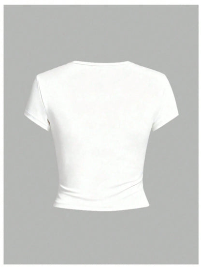 Women's Summer New Casual Slim Fit Round Neck Short Sleeve T-Shirt, Fashionable And Versatile, Comfortable For Daily Casual Wear. White