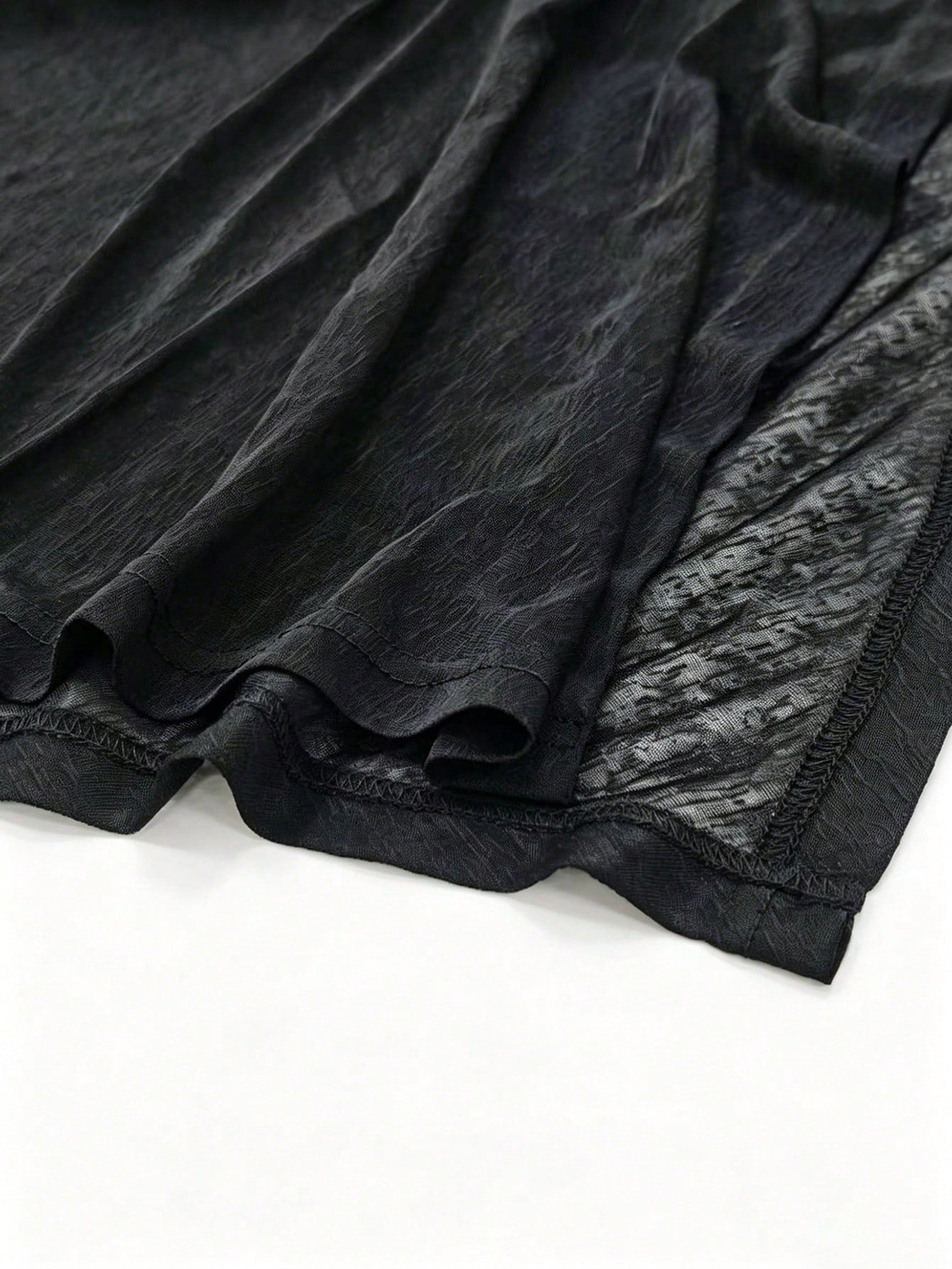 Women's Transparent Batwing Sleeve Round Neck Top, Regular Asymmetric Hem, Knit Fabric With Moderate Stretch Black Summer, Y2K Aesthetic