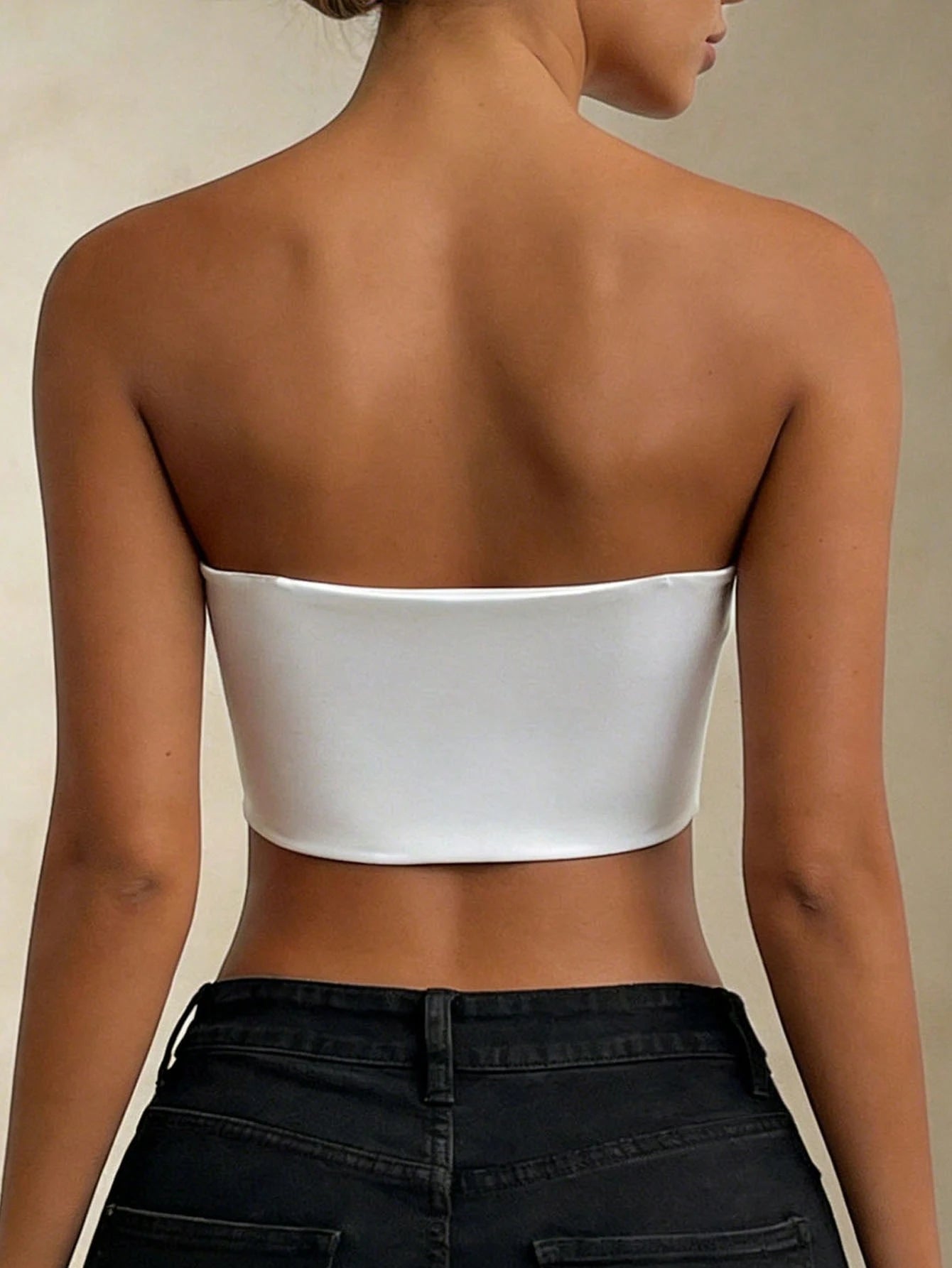 Women's Tube Top, Solid Color Strapless Crop Top, Casual Sexy Streetwear Basic Style, White Summer