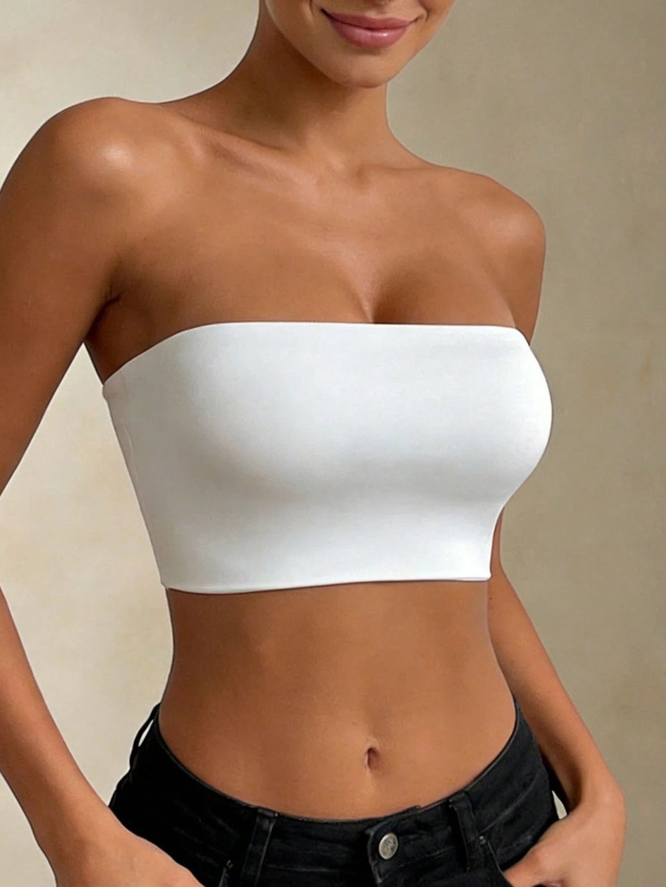 Women's Tube Top, Solid Color Strapless Crop Top, Casual Sexy Streetwear Basic Style, White Summer