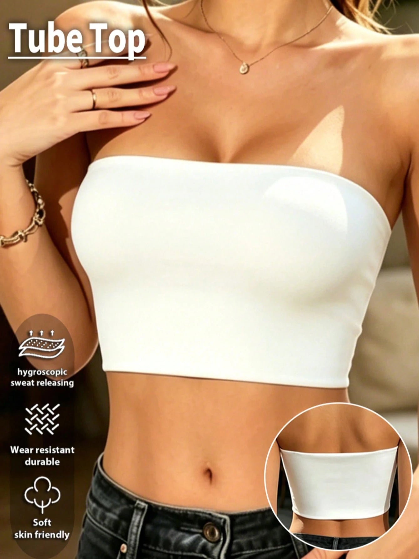 Women's Tube Top, Solid Color Strapless Crop Top, Casual Sexy Streetwear Basic Style, White Summer