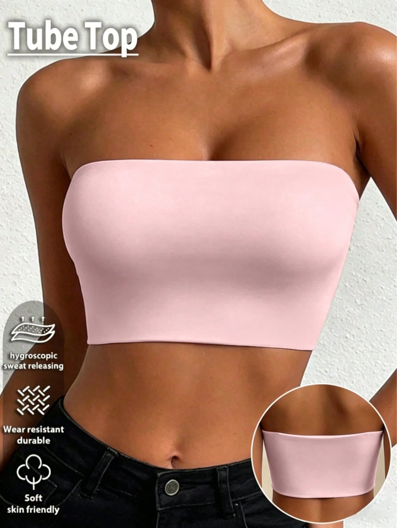 Women's Tube Top, Solid Color Strapless Crop Top, Casual Sexy Streetwear Basic Style, White Summer