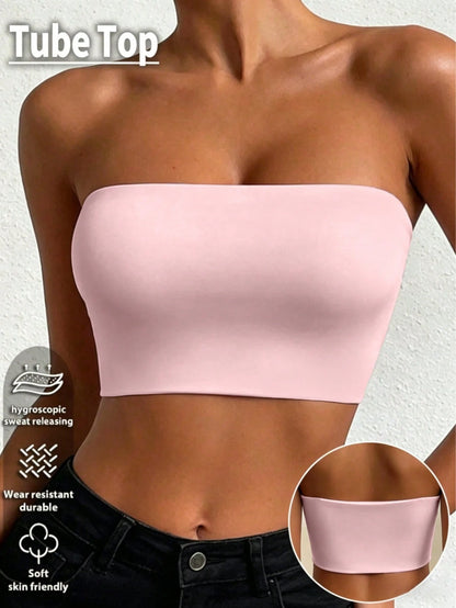 Women's Tube Top, Solid Color Strapless Crop Top, Casual Sexy Streetwear Basic Style, White Summer