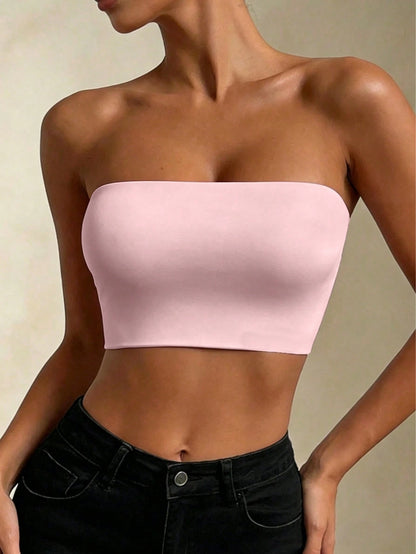 Women's Tube Top, Solid Color Strapless Crop Top, Casual Sexy Streetwear Basic Style, White Summer