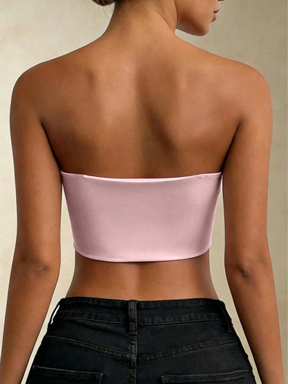 Women's Tube Top, Solid Color Strapless Crop Top, Casual Sexy Streetwear Basic Style, White Summer