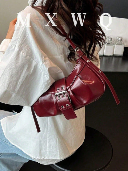 Women's Vintage Punk Rivet Motorcycle Bag, Shoulder Underarm Bag For Work And Commute