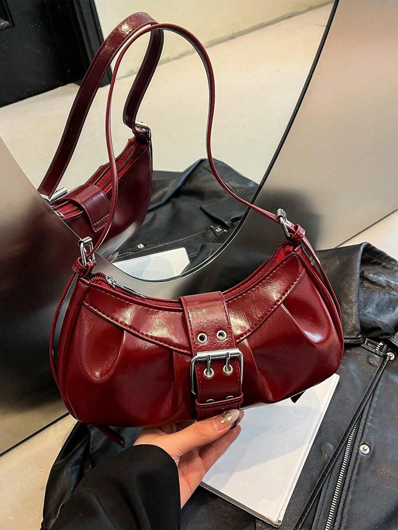 Women's Vintage Punk Rivet Motorcycle Bag, Shoulder Underarm Bag For Work And Commute