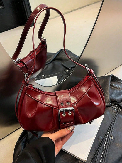 Women's Vintage Punk Rivet Motorcycle Bag, Shoulder Underarm Bag For Work And Commute