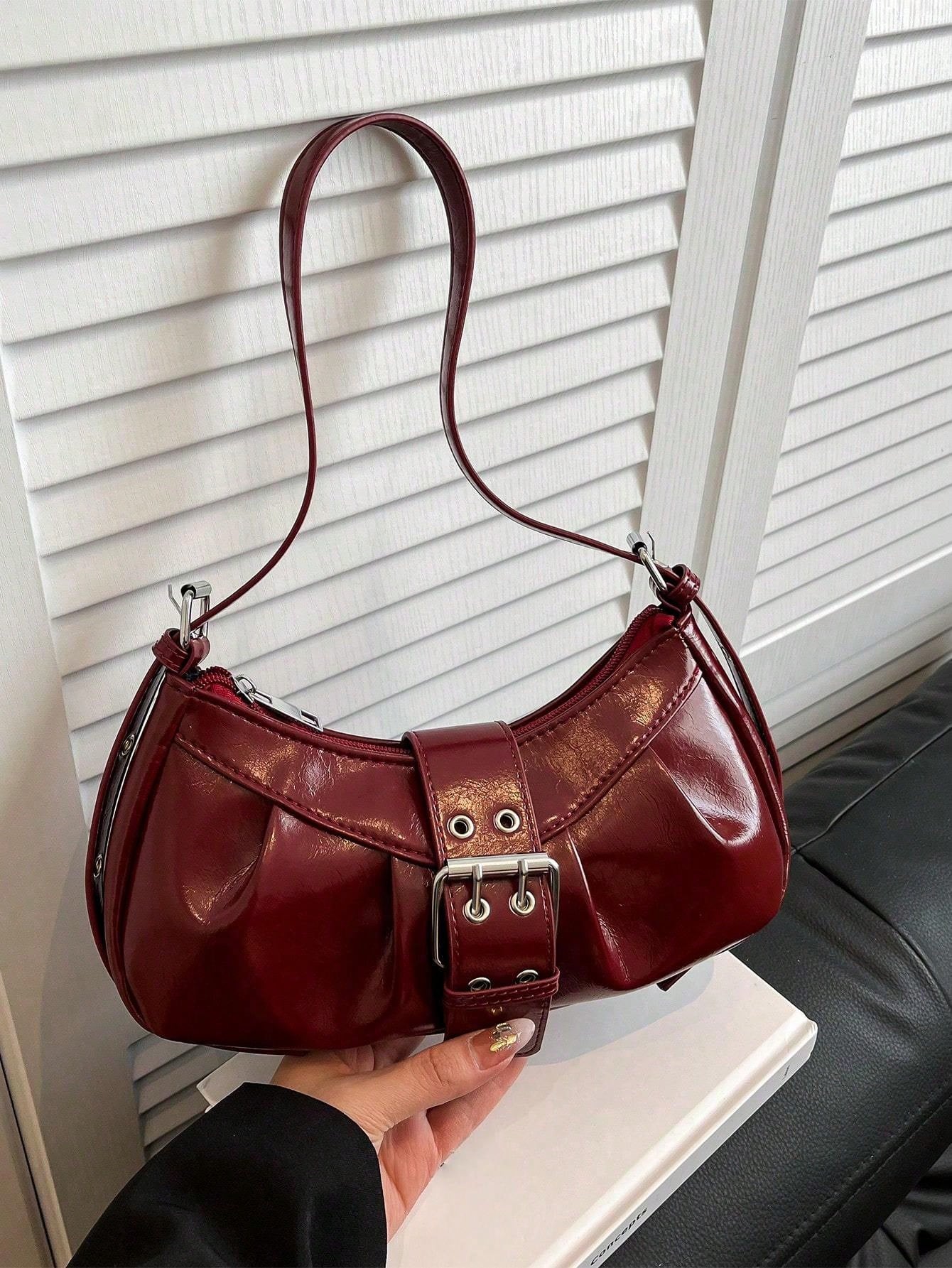 Women's Vintage Punk Rivet Motorcycle Bag, Shoulder Underarm Bag For Work And Commute