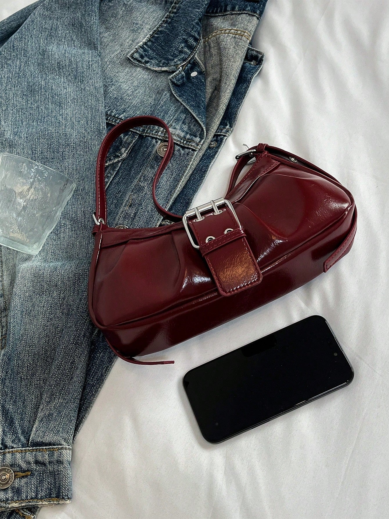 Women's Vintage Punk Rivet Motorcycle Bag, Shoulder Underarm Bag For Work And Commute