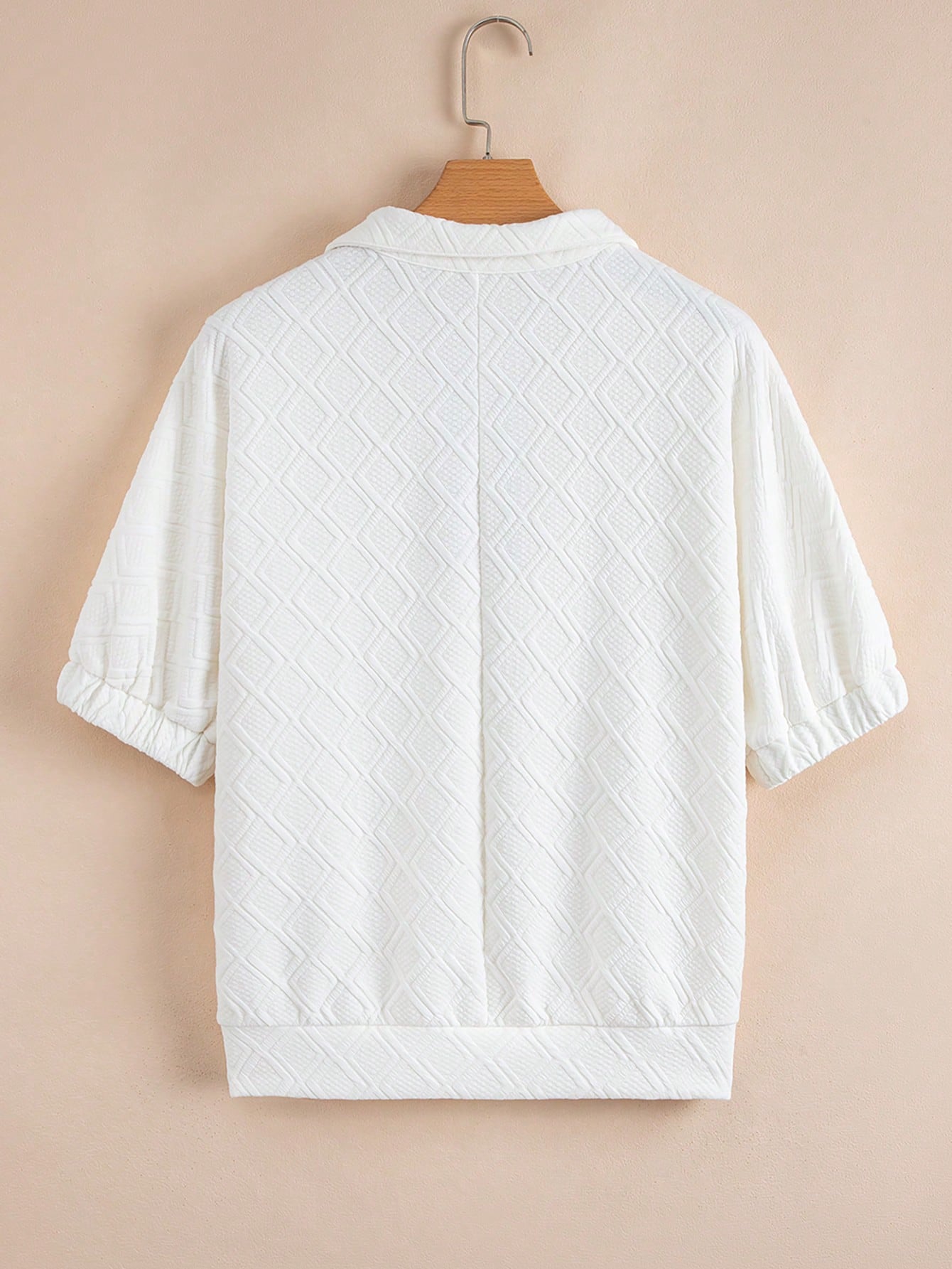 Women's White Drop Shoulder Striped Zip-Up Textured T-Shirt, Spring/Summer