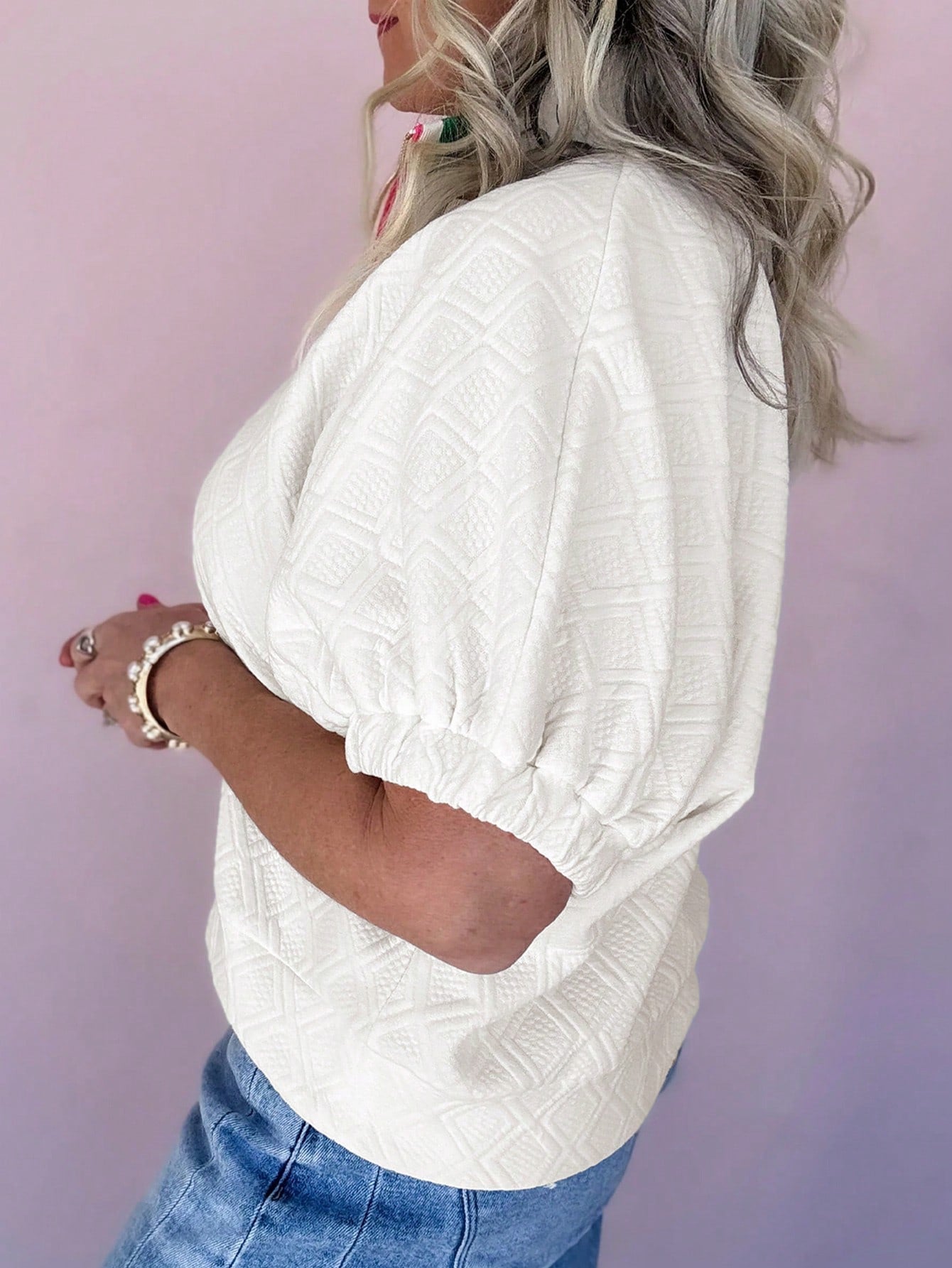 Women's White Drop Shoulder Striped Zip-Up Textured T-Shirt, Spring/Summer