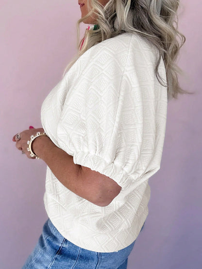 Women's White Drop Shoulder Striped Zip-Up Textured T-Shirt, Spring/Summer