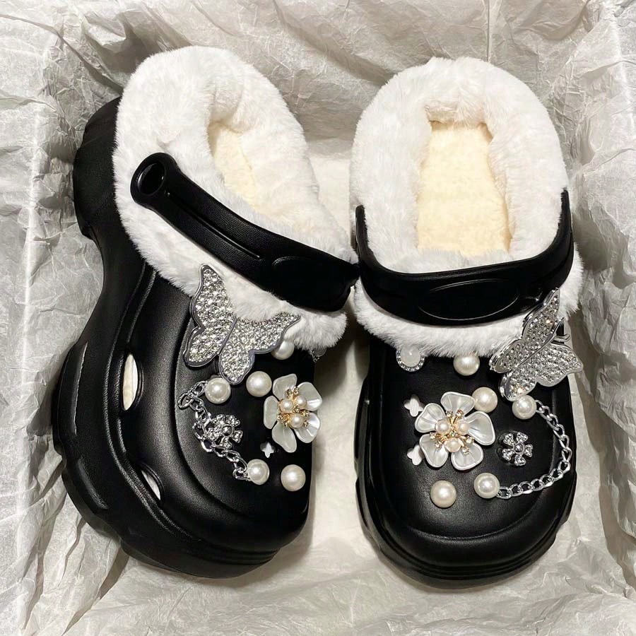 Women's Winter Versatile Casual Thermal Lined Warm Clog Shoes, Thick Sole EVA Soft Bottom Comfortable Outdoor Commute Lightweight Plush Shoes